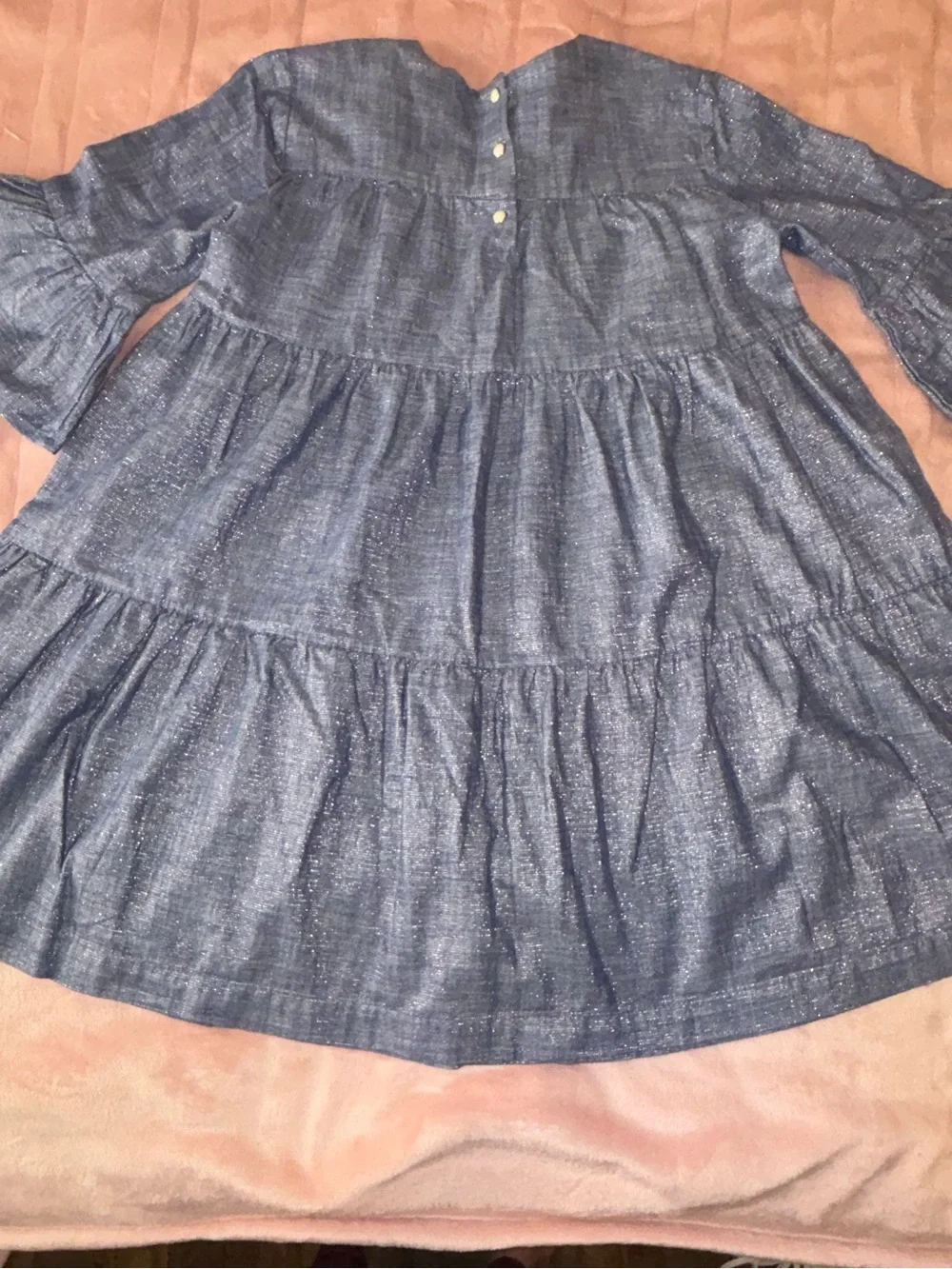 Gymboree Sparkle Blue Tiered Dress with Bell Sleeves Girls Size 7